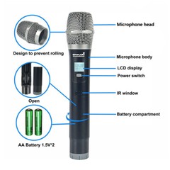 4-Channel Audio Mixer Effects Processor Recording Mixing,Handheld UHF Microphone