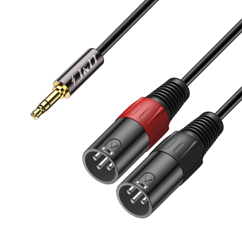 3.5mm 1/8 inch to Dual XLR Y Splitter Cable, Unbalanced 2 XLR to 3.5mm TRS In…