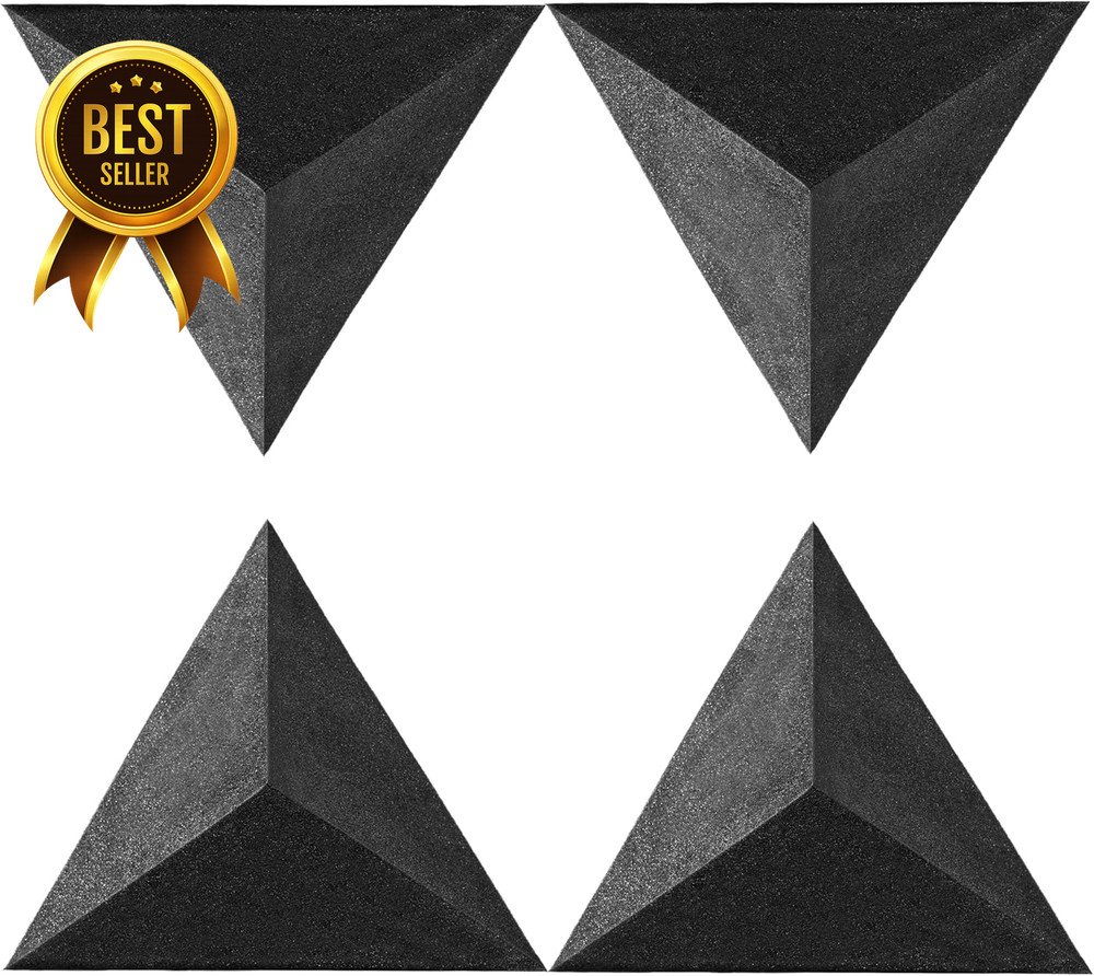4 Pack Triangular Pyramid Bass Traps Ceiling Corner Acoustic Foam Black 16.5