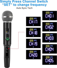 Wireless Microphone System with Case, Metal UHF Dual Handheld 20 Channels Profes