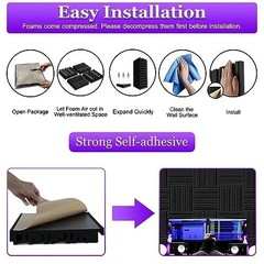 Self-adhesive Acoustic Foam Panels, 12 X 12 X 2 6 pcs Black, Self-adhesive