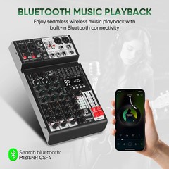 Audio Mixer 4 Channel Sound Mixer Console, Professional Music Mixing Board DJ…