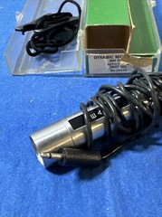 (2) Vintage NOS Sears DYNAMIC Microphone 200 OHMS w Stand 84-23410 Silver Black