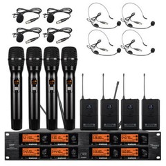 Wireless Microphone System UHF 8 Channel Pro Audio 4 Handheld 4 Headset Lavalier
