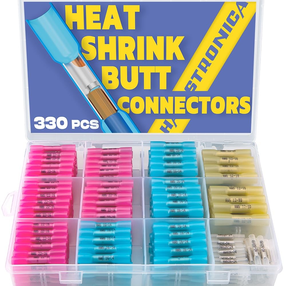 330PCS haisstronica Heat Shrink Butt Connectors-Marine Red,blue,yellow,white