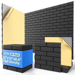 20 Pack Acoustic Panels with Self Adhesive, 12″ X X 20 Brick, Black