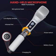 Pyle UHF Wireless Microphone System with Dual Handheld Mics, USB Rechargeable, B