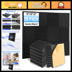 36 Pack Acoustic Foam Panels 2″x12″x12″ – Soundproofing Wedge Panels for Studio,