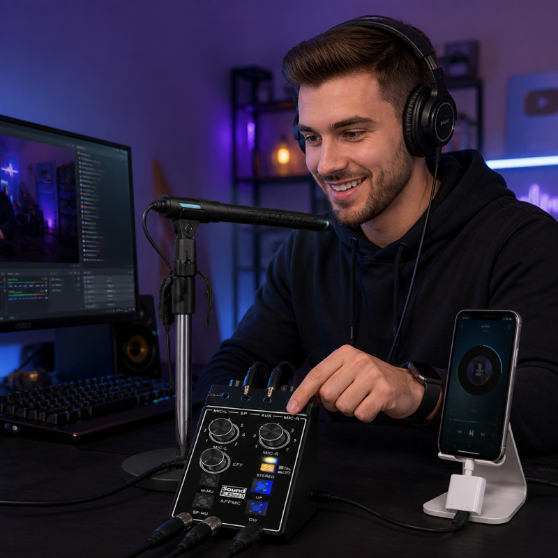 Dual-channel independent control live sound card, one-click audio enhancement