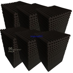 96 Pk BLACK Acoustic Panels Studio Soundproofing Foam Wedge tiles 1″x12x12