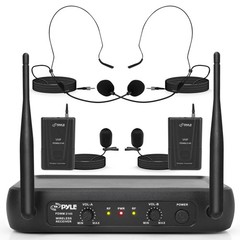 Pyle Dual Channel Wireless Microphone System – VHF Fixed 3X12.8X10.8, Black