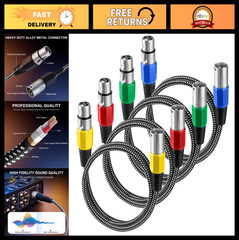 3FT XLR Cable 4 Pack – Heavy Duty Microphone Cable, 3 Pin Braided Male to Female