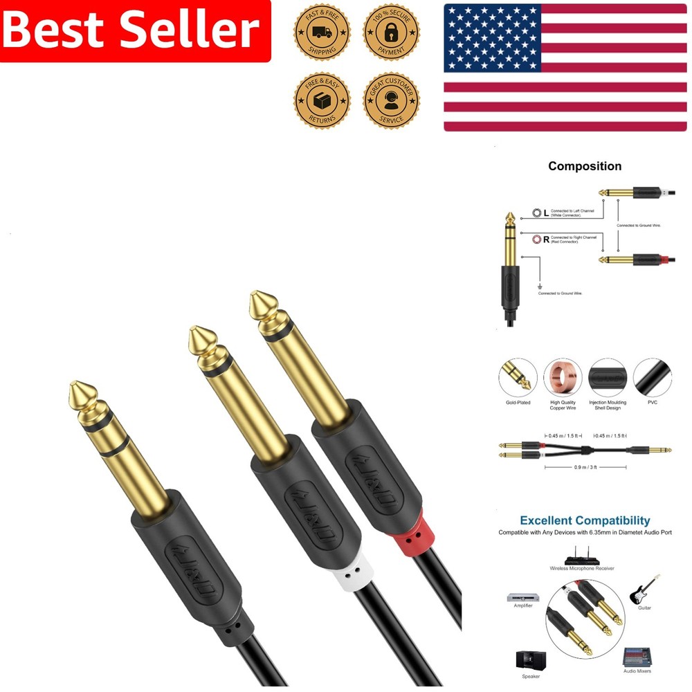 1/4 Inch TRS to Dual TS Y Splitter Cable Gold Plated 3ft Audio Interface Mixer