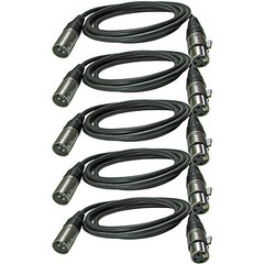5 Pack Lot – 3 Pin XLR Extension Microphone Mic Cable Male Female M/F 6 ft foot