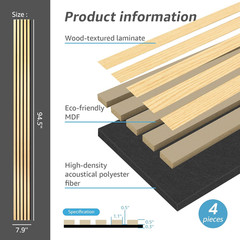4-Piece Wood Slat Acoustic Panels for Stylish Decor and Noise Reduction, 3D Text