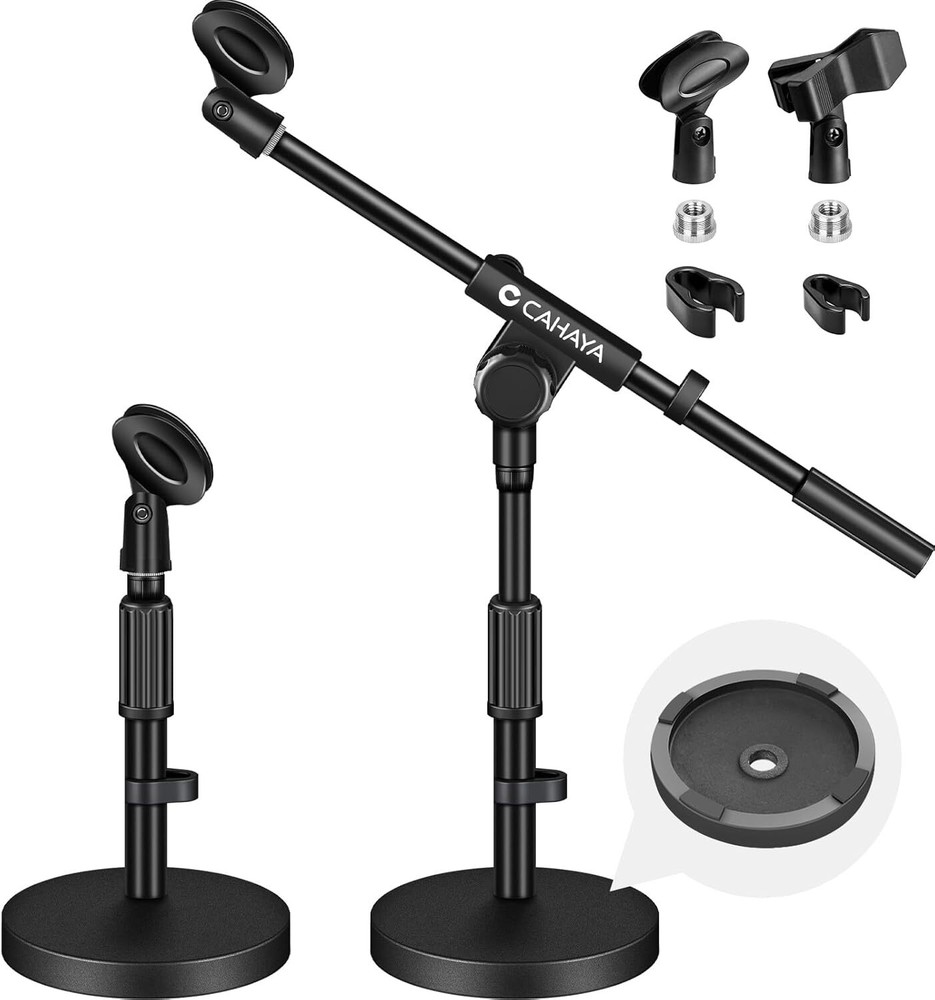 Microphone Stand Desk Adjustable: Boom Arm Mic Stand Desktop with 2 Mic Clips