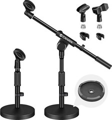 Microphone Stand Desk Adjustable: Boom Arm Mic Stand Desktop with 2 Mic Clips