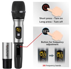 UHF Wireless Handheld Microphone, with adjustable 30 Frequency, Karaoke, Parties