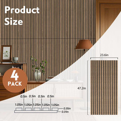 4 Pack Wood Panels for Wall, 47.2″×23.6″×0.7″ Wood Slat Acoustic Panels