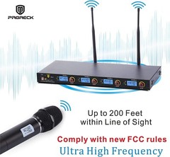 PRORECK MX44 4-Channel UHF Wireless Microphone System with 4 Hand-held Mics