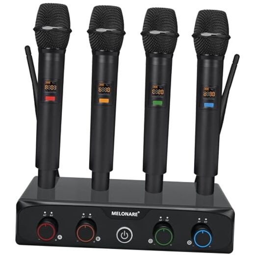 4-Channel Wireless Microphone System, UHF Compact Cordless Mic 4 Handheld Mics