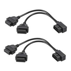 2 Pack Right Angle OBDII Splitter Y Cable, 16 Pin OBD2 1 Male Splitter to 2
