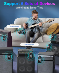 Wireless Guitar System 2.4Ghz with 6 Channels 24Bit/48Khz Hi-Res Audio Rechargea