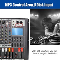 Pro Power Mixer 2000W 10 Channel Audio Mixing Amplifier 16 DSP w/ USB 110-220V