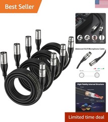 Anti-Noise 25ft XLR Microphone Cable 4 Packs – Black PVC Flexible Design