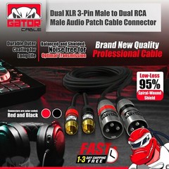 2-XLR Male to 2-RCA Male Cable Dual Patch Splitter Shielded Audio Stereo HD 5FT
