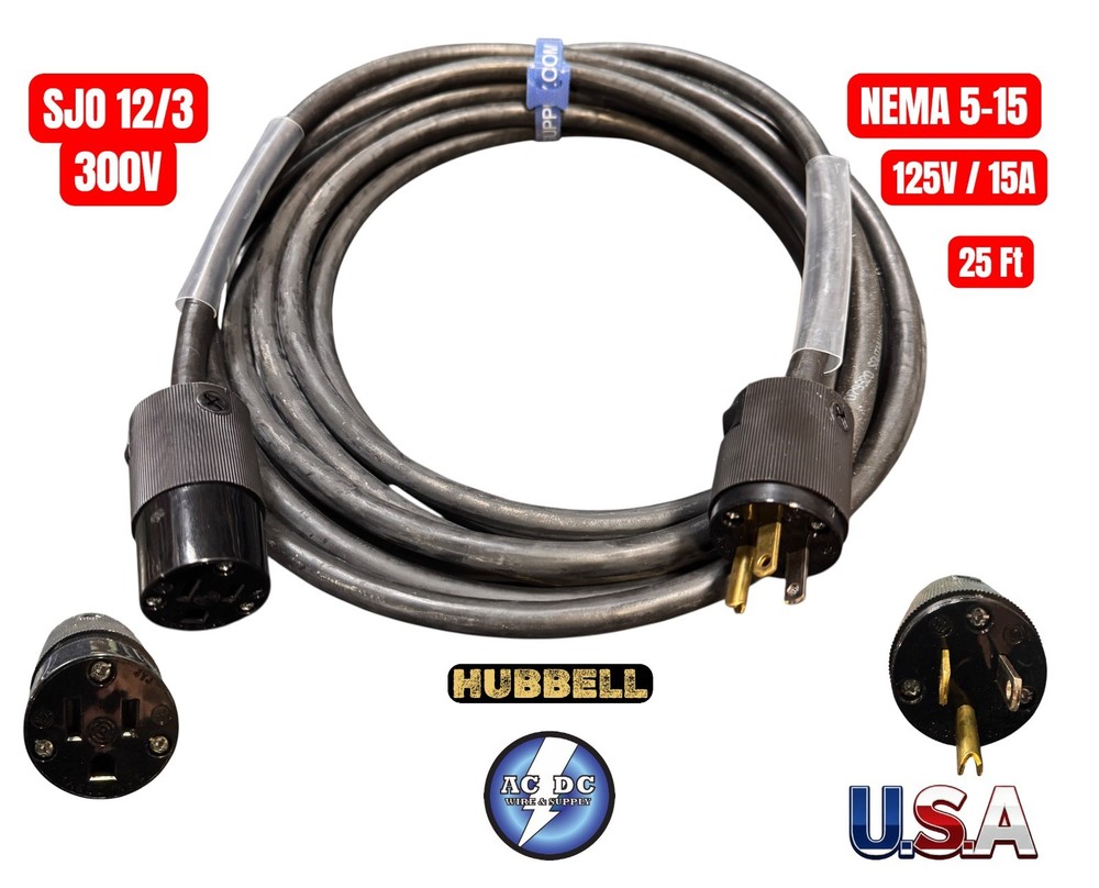 Cable 12/3, SJOOW 120V/15A Extension Cord Stinger 25′