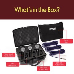 Pyle 3 Piece Professional Dynamic Microphone Kit 6.7 x 1.8 inches, Black