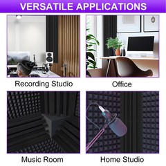 12 Pack Bass Trap Acoustic Foam Corner Panels 4x4x12 Inch Sound Absorbers