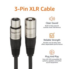 Amazon Basics XLR Male to Female Microphone Cable for Speaker 6 Feet, Black