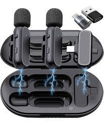 2 Pack Professional Wireless Lavalier Microphone for iPhone Normal, Black