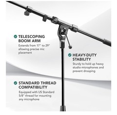 Konig & Meyer 210/9 Tripod Microphone Stand w/ Telescoping Boom 35in-63in