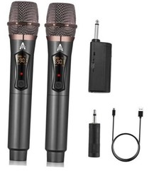 Wireless Microphones, Metal Dynamic Microphone System with Rechargeable Gray