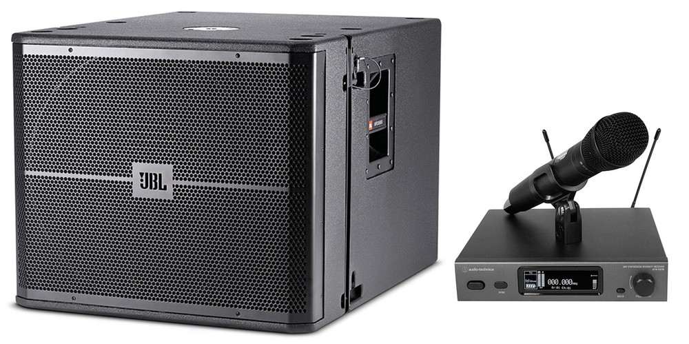 JBL VRX918SP Powered 18″ 1500w Flyable Subwoofer Sub w/DSP+Audio Technica Mic