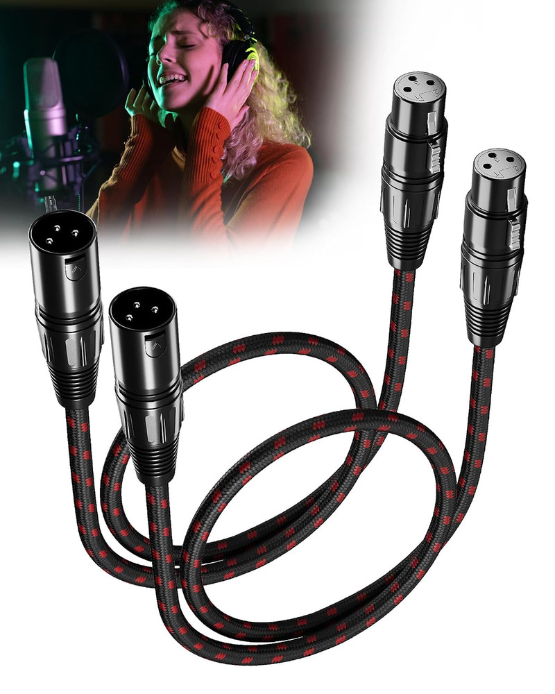 XLR Microphone Cable Braided Balanced Shielded Short XLR Cables 2Ft Feet 2 Pack