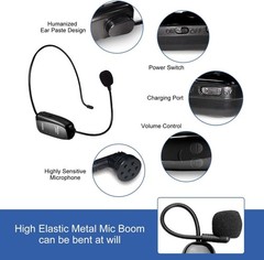 UHF Wireless Headset Microphone Cordless Head Mic System USB-C Charging