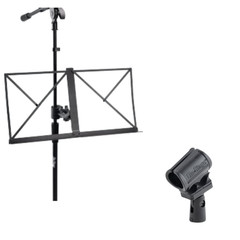 Clamp-On Mic Stand Music Tray + Wireless Microphone Shock Mount Vocal Bundle