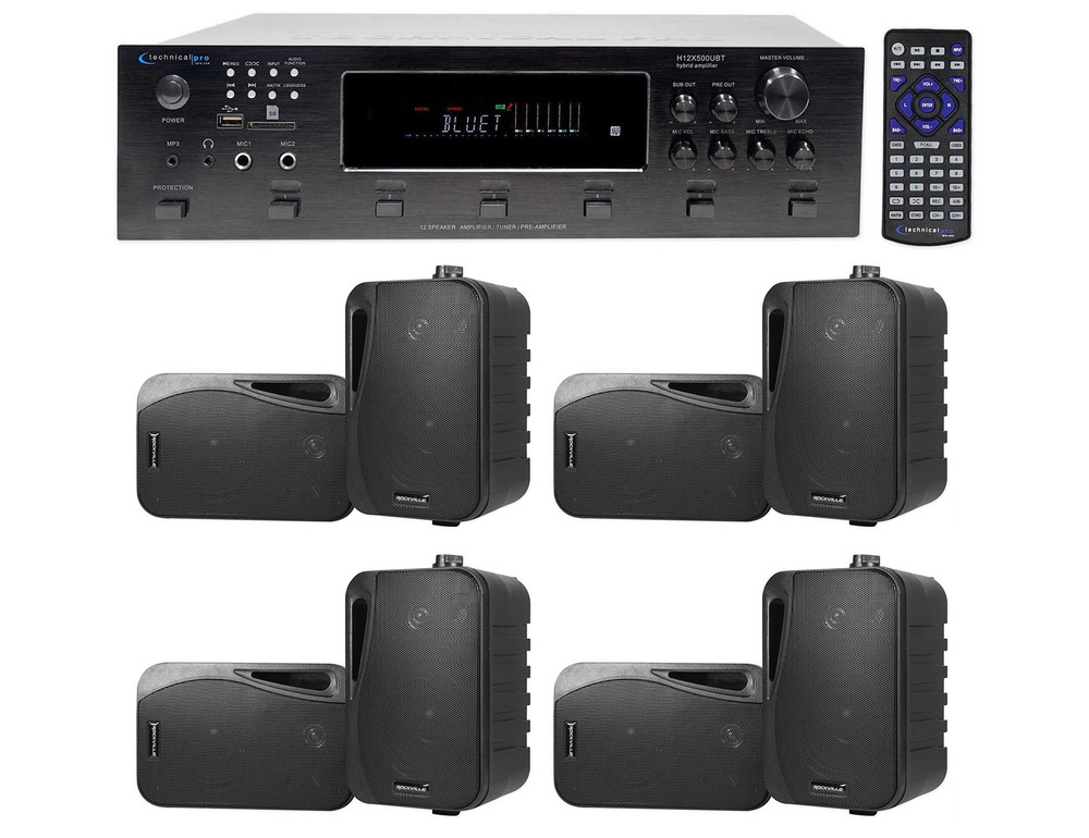 Technical Pro 6000w (6) Zone, Home Theater Bluetooth Receiver+(8) 4″ Speakers