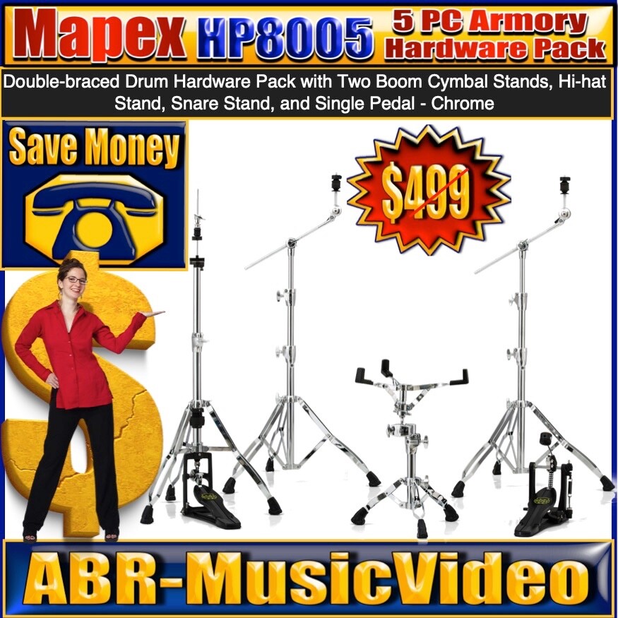 Mapex Mars HP8005 Chrome Hardware Pack w/ 2 Booms, Snare & Hi-Hat Stand & Pedal