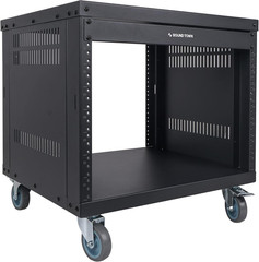8U Universal Steel Rack with Locking Casters & Vented Side Panels