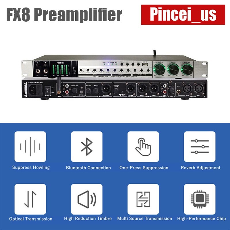 FX8 Preamplifier Multiple Audio Transmission Karaoke Reverb Effect Controller