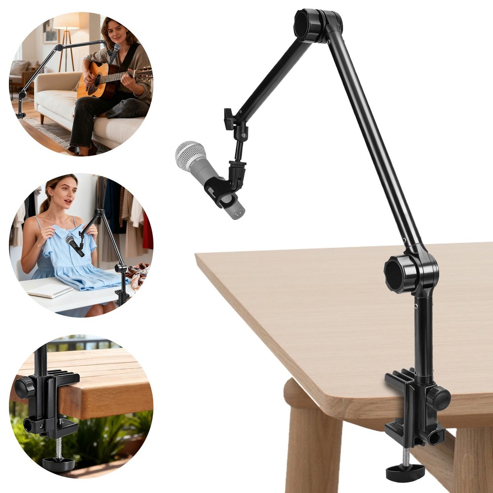 Adjustable Mic Boom Arm 37″ Scissor Extendable Arm Desk Mount 3/8″ 5/8″ Adapter