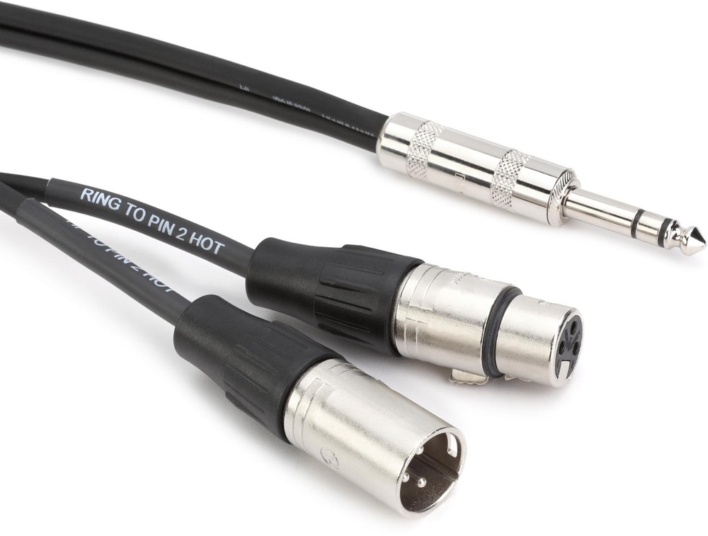Pro Co IPTBQXFXM-10 1/4″ TRS Male to Dual XLR Male/Female Insert Cable – 10′