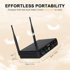 4-Channel Wireless Microphone System, UHF Compact Cordless Mic Set W/ 4X10 Frequ