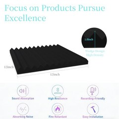12 Pack Sound Proof Foam Panels for Walls, 1″ x 12″ x 12″ High Density 12 Black
