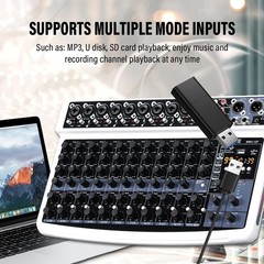 12 Channel Professional Audio Mixer, Bluetooth Studio Mixer with USB, 48V Pow…